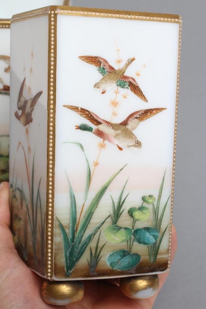 A PAIR OF OPALINE GLASS VASES Image