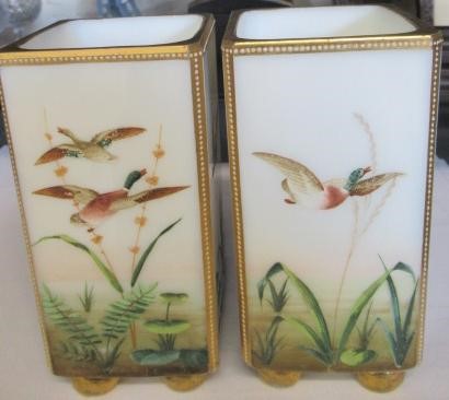 A PAIR OF OPALINE GLASS VASES Image