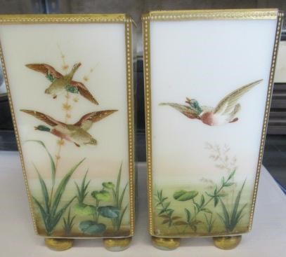 A PAIR OF OPALINE GLASS VASES Image