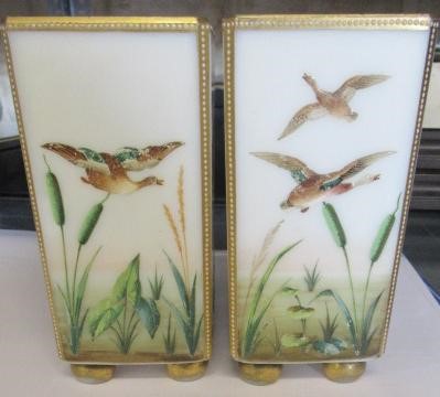 A PAIR OF OPALINE GLASS VASES Image