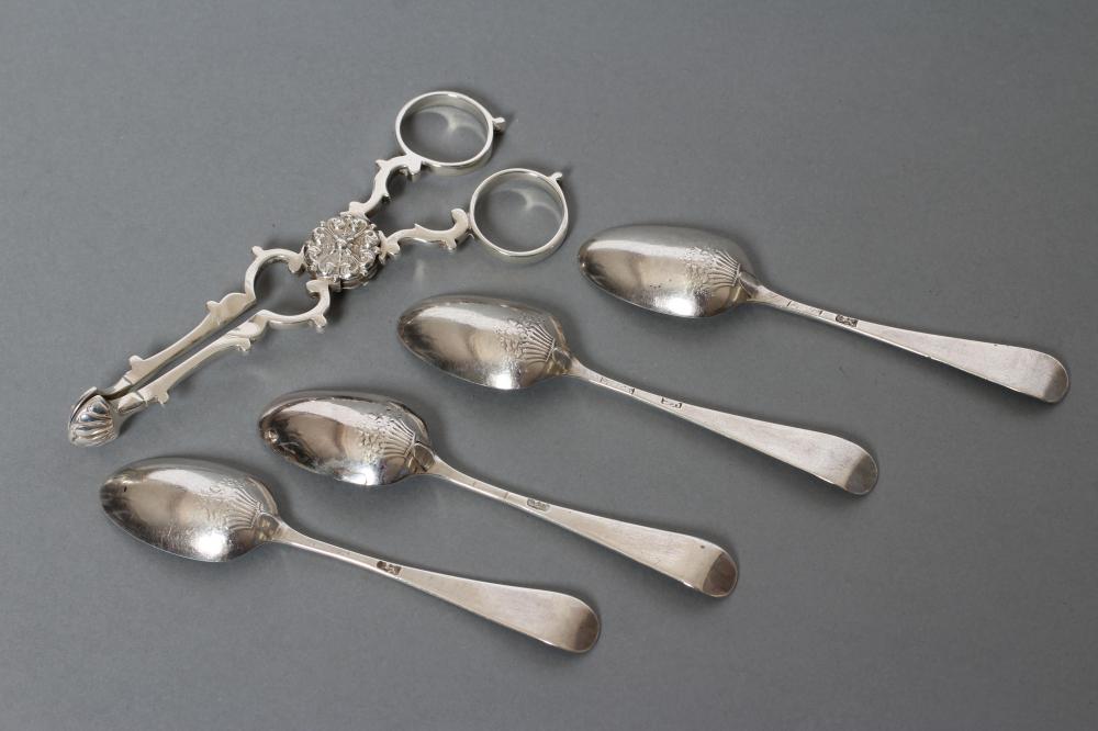 A SET OF FOUR GEORGE II SILVER PICTURE BACK TEASPOONS Image
