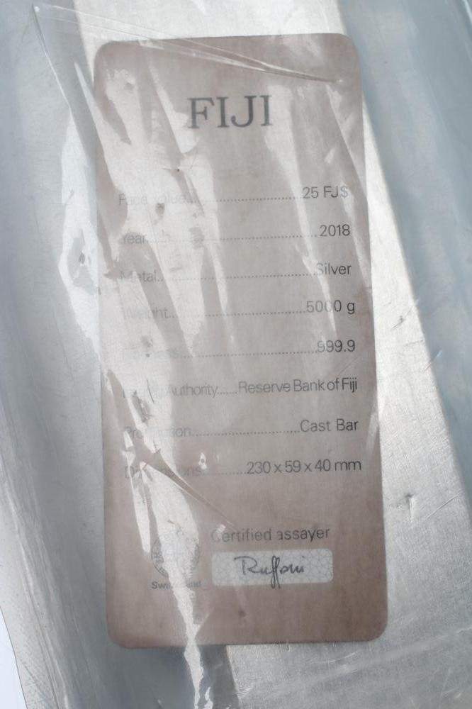 AN ARGOR-HERAEUS MINT 5000G FIJI 999 FINE SILVER COIN BAR Image