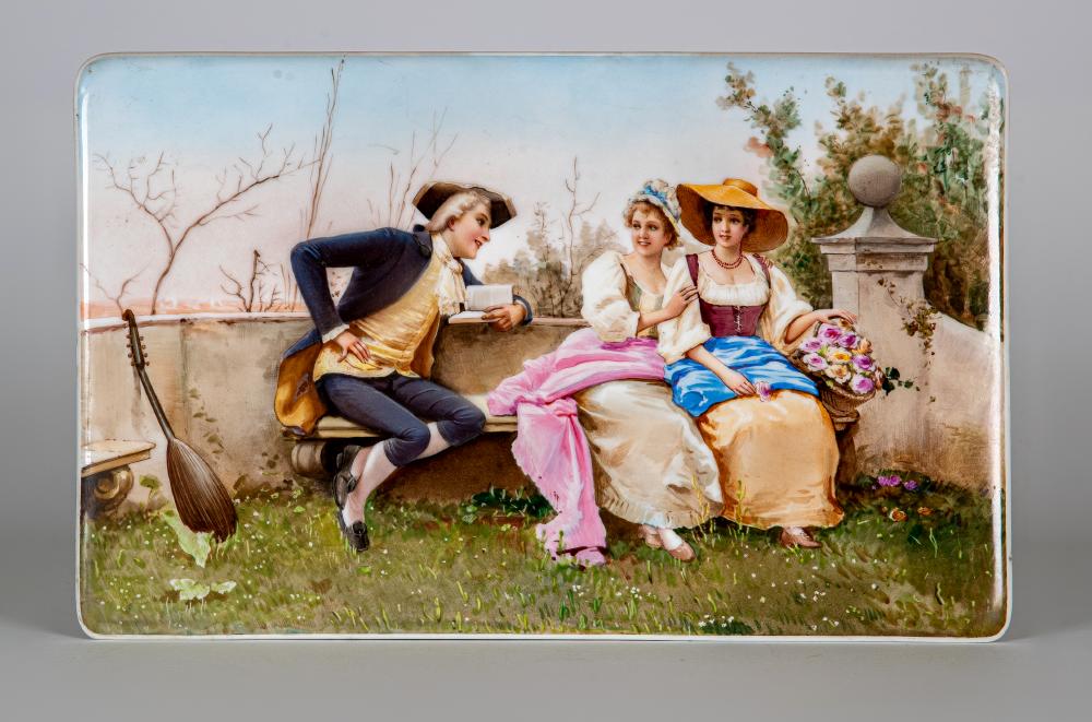 A CONTINENTAL PORCELAIN PLAQUE of plain rounded oblong form Image