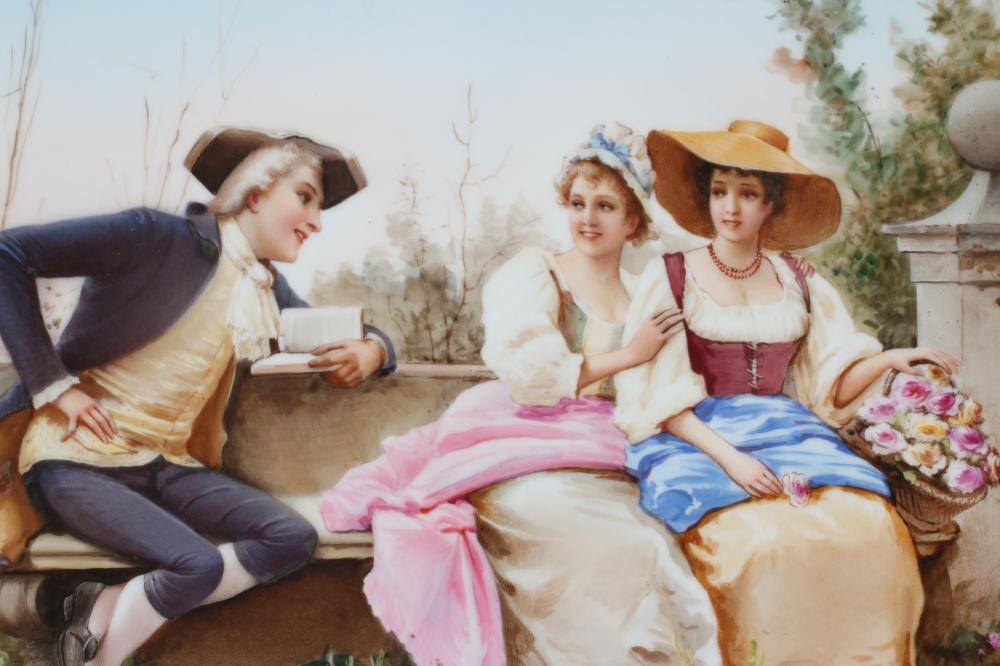 A CONTINENTAL PORCELAIN PLAQUE of plain rounded oblong form Image