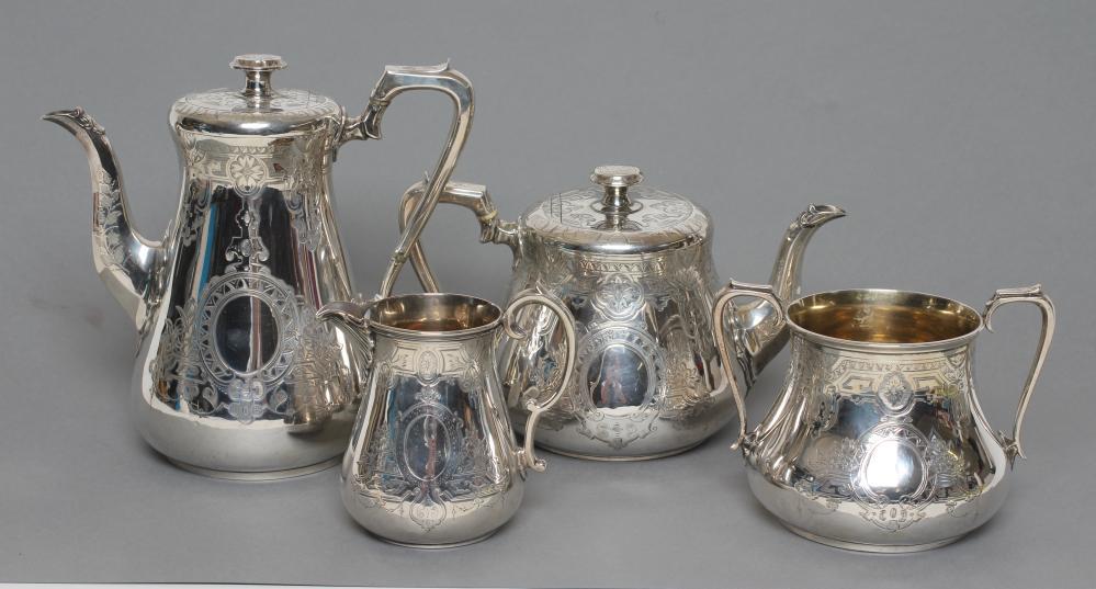 A COMPOSITE VICTORIAN THREE PIECE TEA AND COFFEE SERVICE Image
