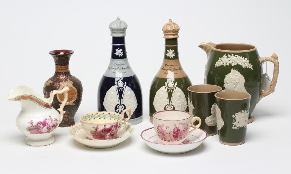 OF ROYAL INTEREST - a Copeland (Late Spode) green glazed earthenware jug and matching pair of Image