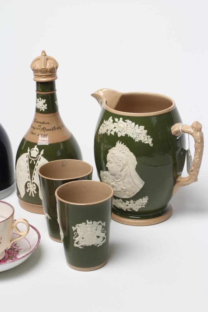 OF ROYAL INTEREST - a Copeland (Late Spode) green glazed earthenware jug and matching pair of Image