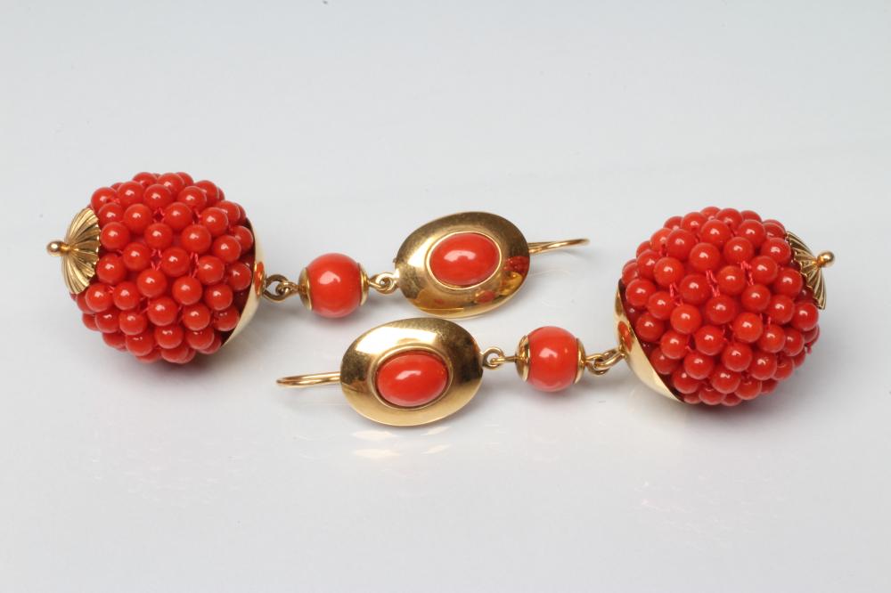 A PAIR OF CORAL EAR BOBS Image