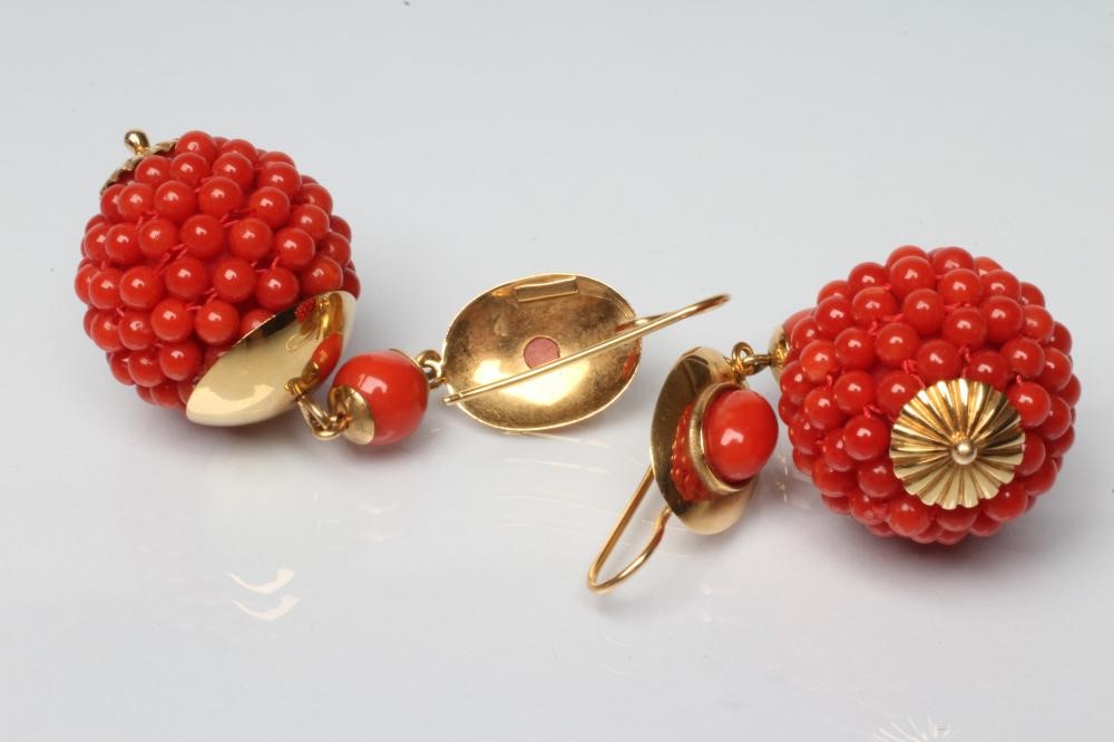 A PAIR OF CORAL EAR BOBS Image