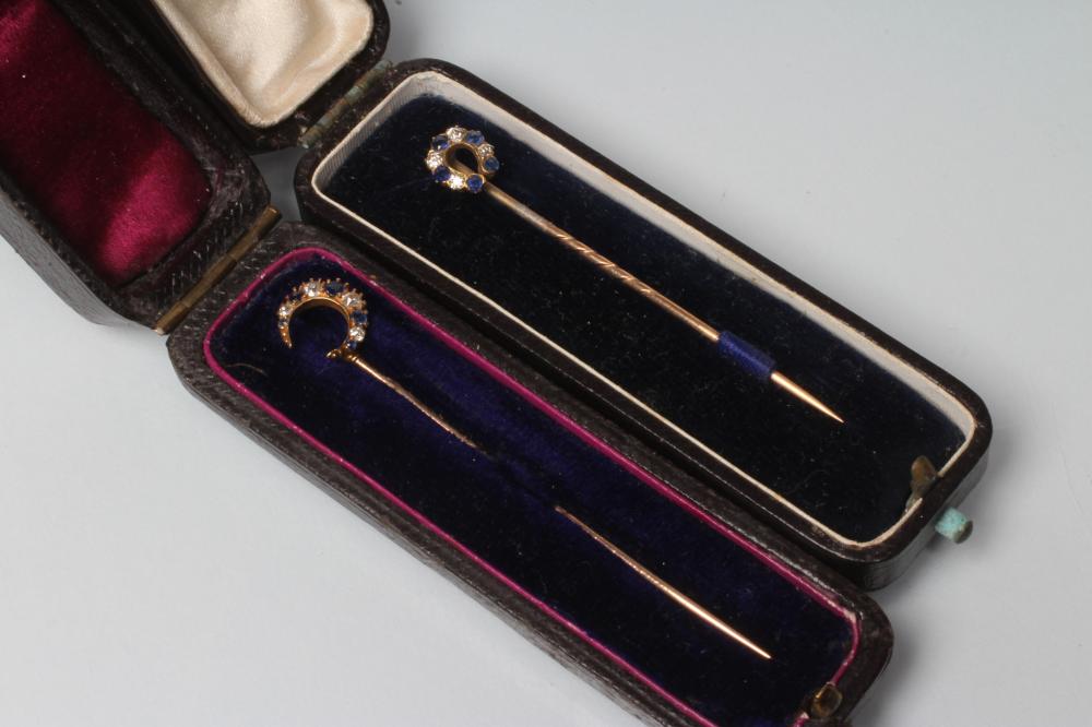 TWO VICTORIAN DIAMOND AND SAPPHIRE STICK PINS Image