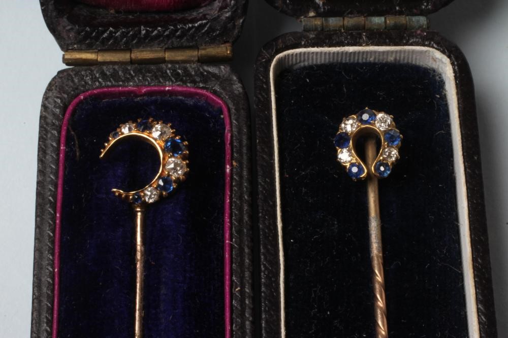 TWO VICTORIAN DIAMOND AND SAPPHIRE STICK PINS Image
