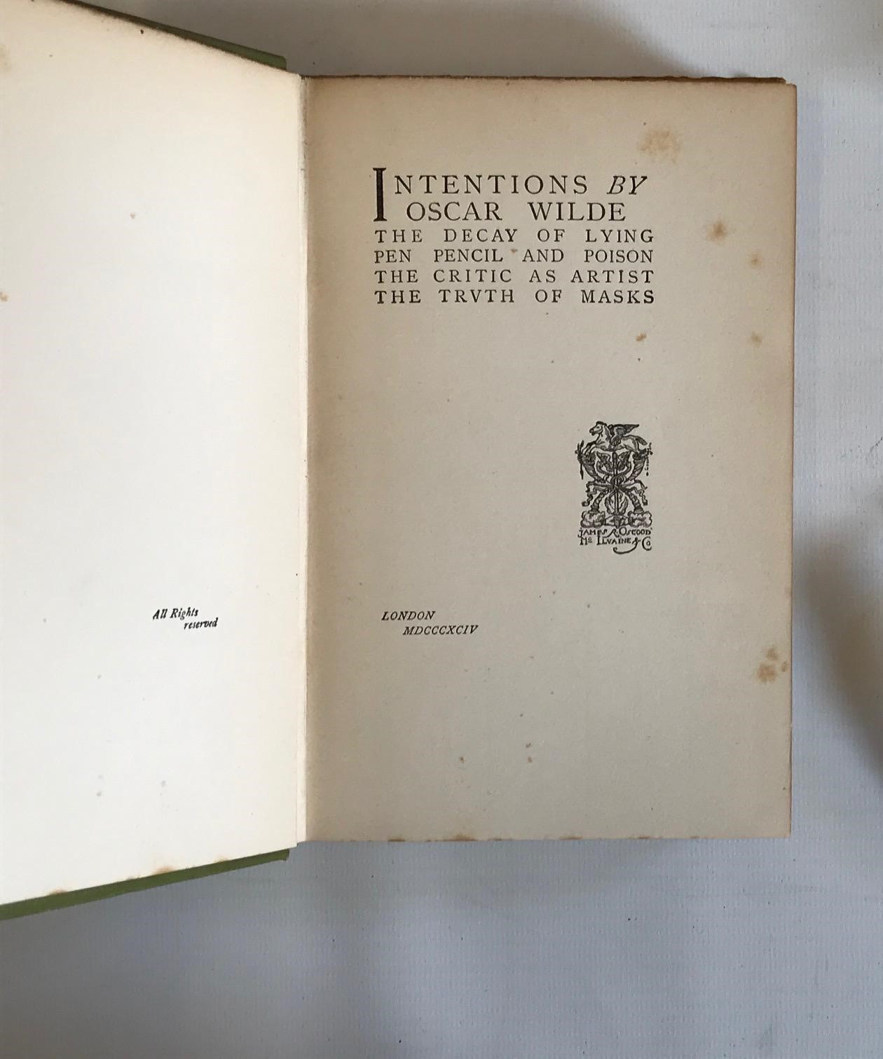 INTENTIONS BY OSCAR WILDE Image