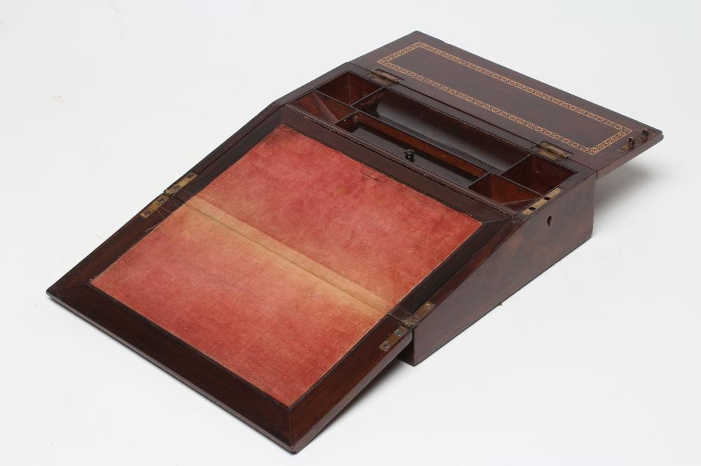 A REGENCY TUNBRIDGEWARE ROSEWOOD WRITING SLOPE Image