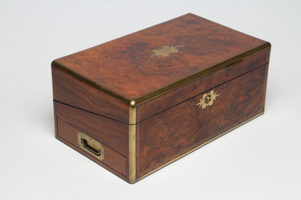 A VICTORIAN BURR WALNUT FOLDING LAP DESK Image