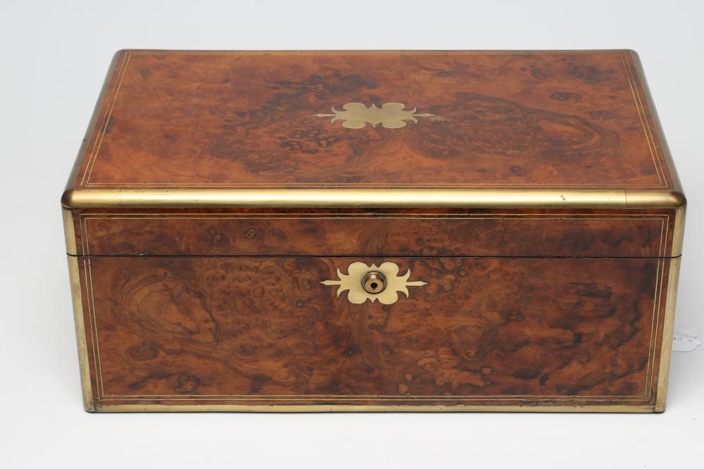 A VICTORIAN BURR WALNUT FOLDING LAP DESK Image