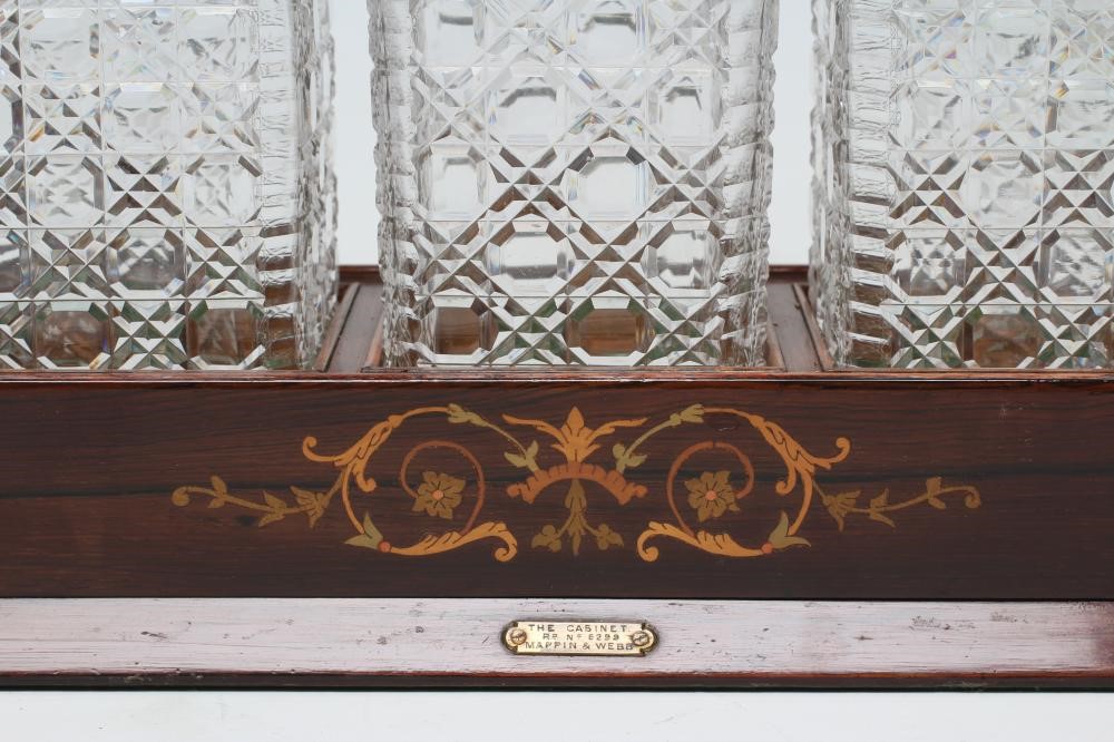 A LATE VICTORIAN ROSEWOOD AND FOLIATE MARQUETRY TANTALUS Image
