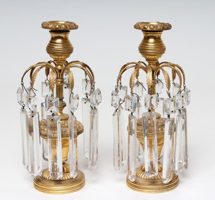 A PAIR OF REGENCY GILT METAL CANDLE LUSTRES Image