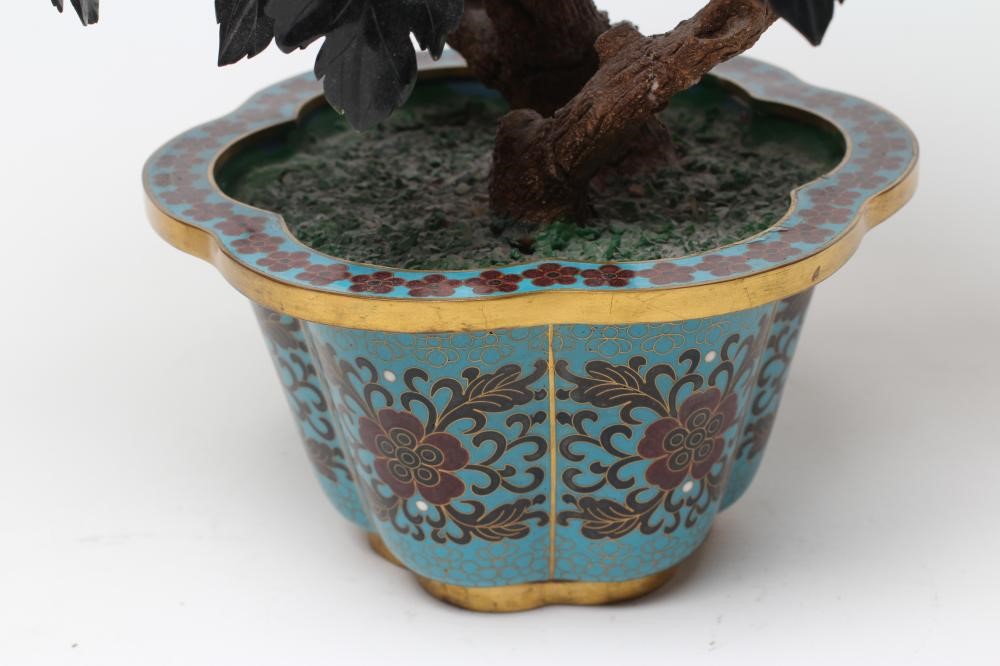 A CHINESE CLOISONNE ENAMEL AND HARDSTONE TREE Image