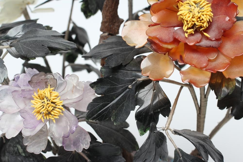 A CHINESE CLOISONNE ENAMEL AND HARDSTONE TREE Image