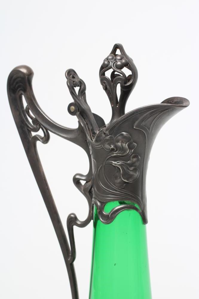 A WMF MOUNTED GREEN GLASS WINE EWER Image