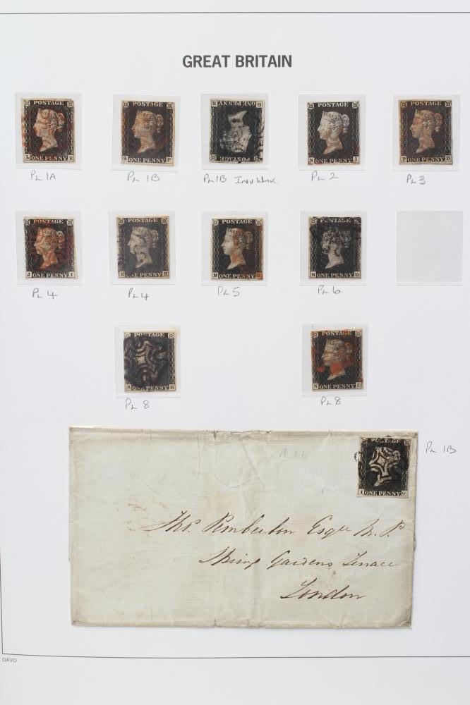 SUPER GB COLLECTION ON PRINTED LEAVES including thirteen Penny Blacks including one on cover Image