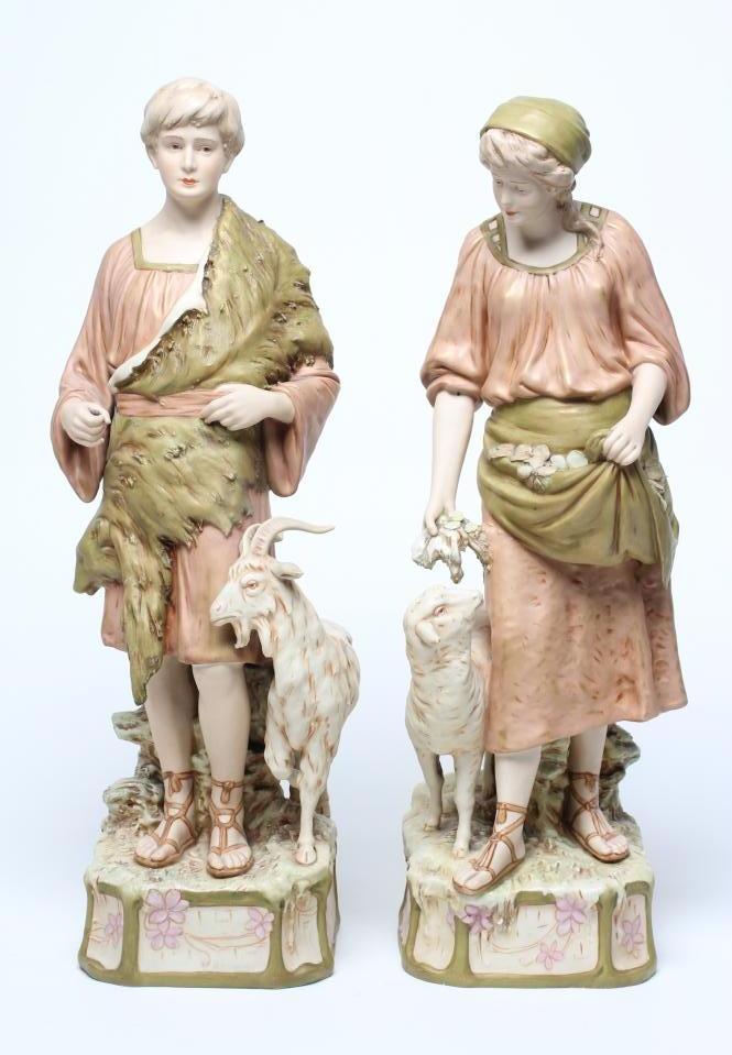 A LARGE PAIR OF ROYAL DUX BISQUE PORCELAIN FIGURES Image