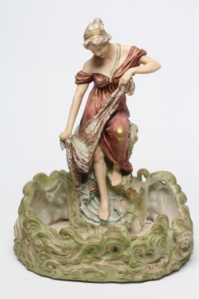 A LARGE ROYAL DUX STYLE BISQUE PORCELAIN FIGURAL CENTRE BOWL Image
