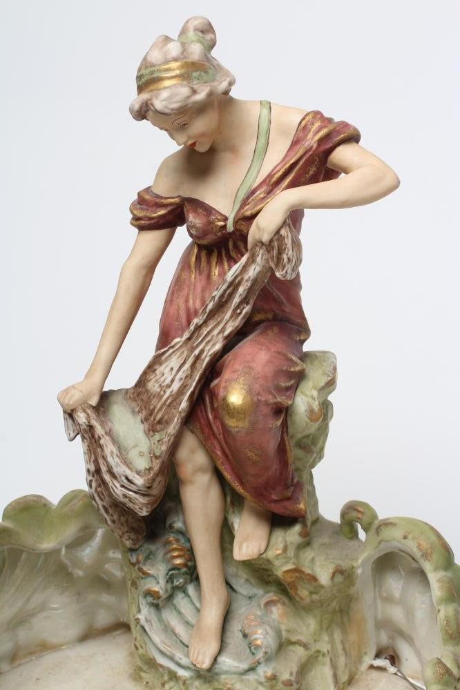 A LARGE ROYAL DUX STYLE BISQUE PORCELAIN FIGURAL CENTRE BOWL Image