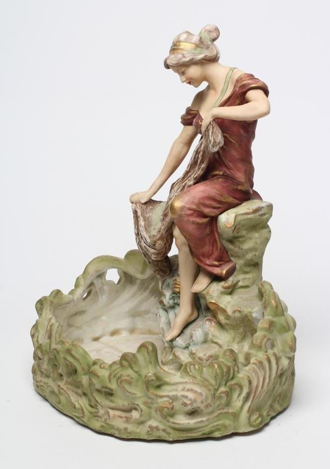 A LARGE ROYAL DUX STYLE BISQUE PORCELAIN FIGURAL CENTRE BOWL Image