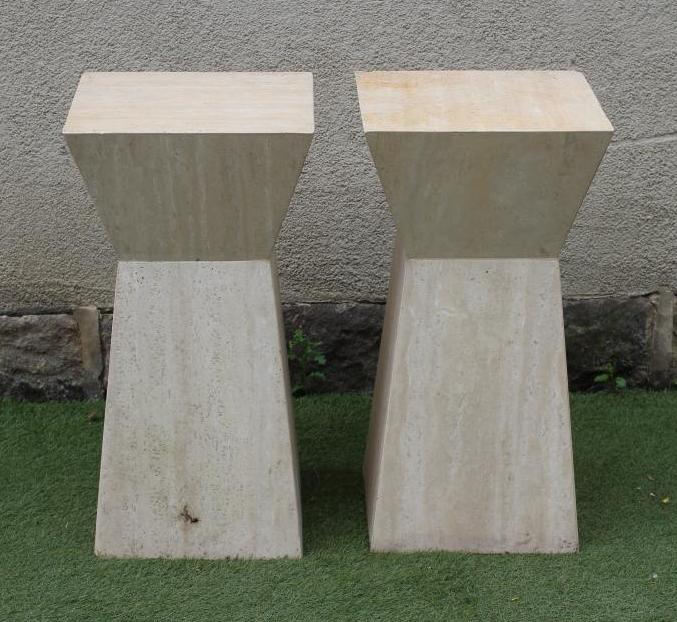A PAIR OF LIMESTONE CONSERVATORY PLANT STANDS Image