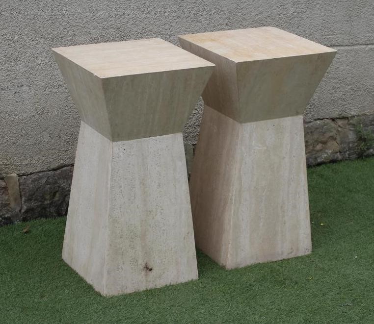 A PAIR OF LIMESTONE CONSERVATORY PLANT STANDS Image