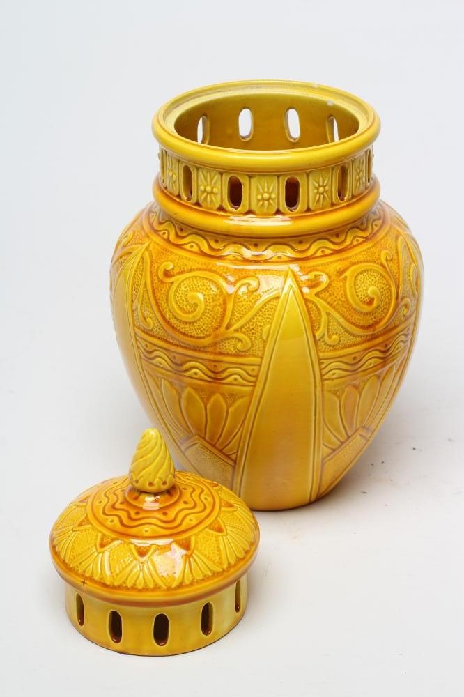 A BURMANTOFTS POT POURRI JAR AND COVER of flared rounded cylindrical form with arcade pierced Image