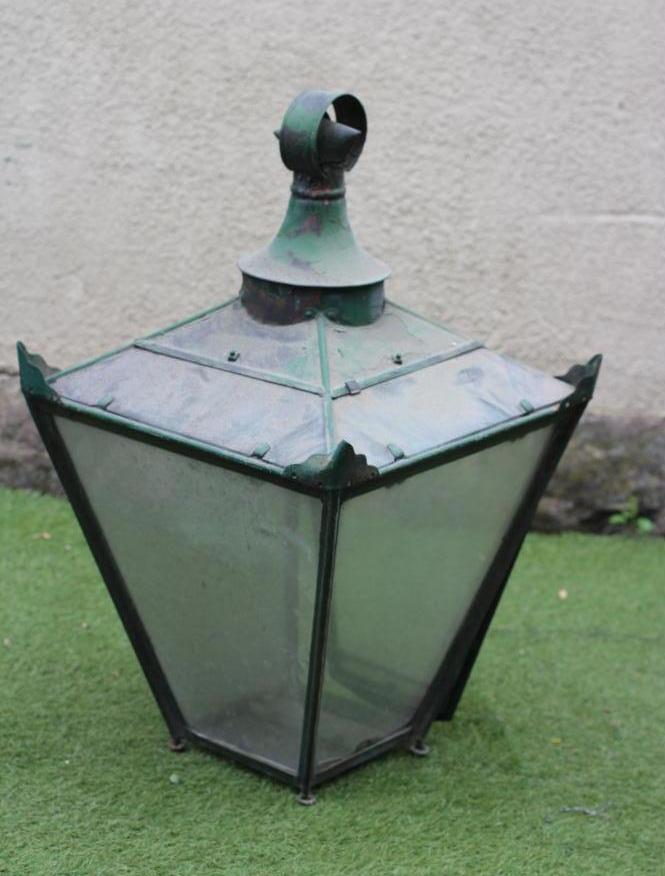 A VICTORIAN PRESSED SHEET METAL AND GLAZED LANTERN LIGHT of square tapering form Image