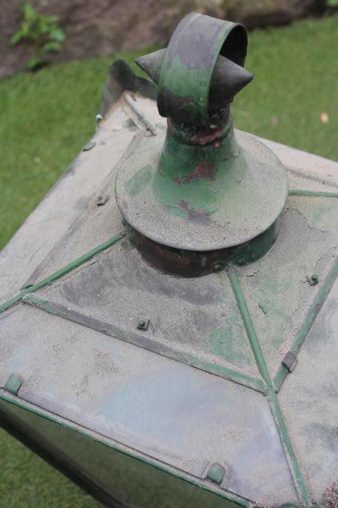 A VICTORIAN PRESSED SHEET METAL AND GLAZED LANTERN LIGHT of square tapering form Image