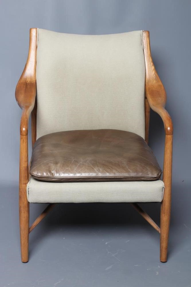 A SCANDINAVIAN DESIGN ELM SHOW WOOD ARMCHAIR Image