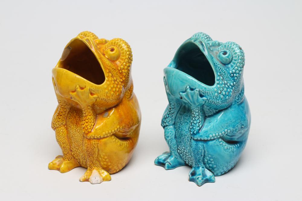TWO BURMANTOFTS POTTERY TOAD SPOON WARMERS Image