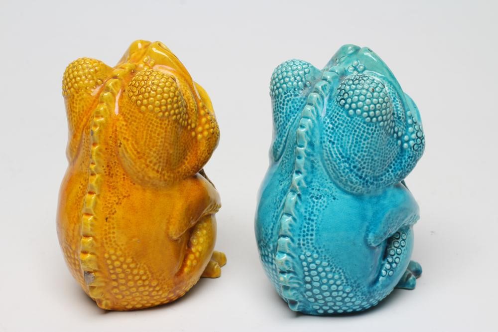 TWO BURMANTOFTS POTTERY TOAD SPOON WARMERS Image