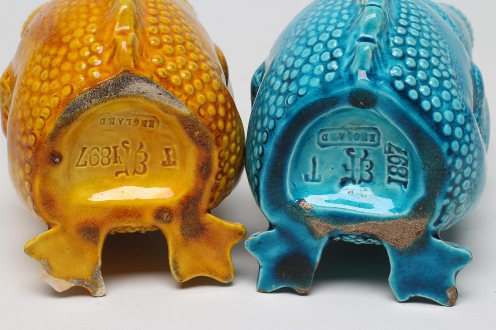 TWO BURMANTOFTS POTTERY TOAD SPOON WARMERS Image