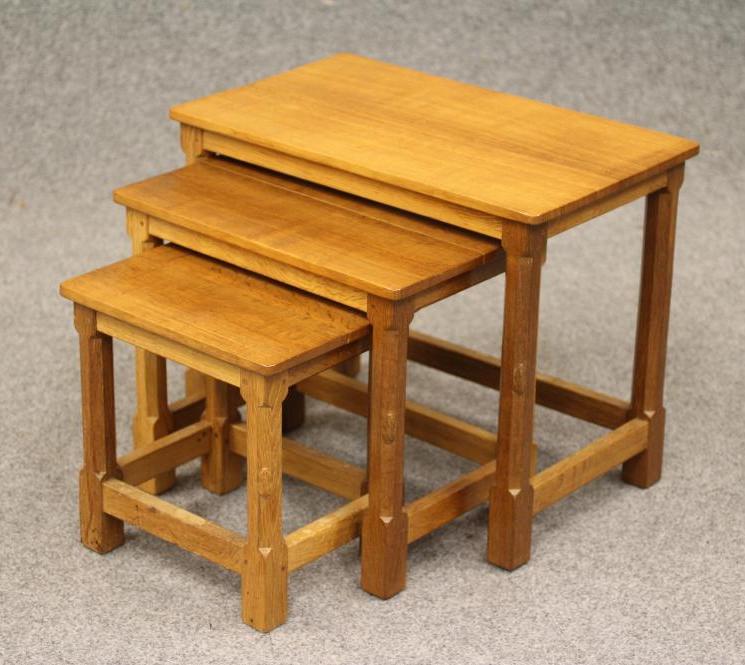 A PETER HEAP ADZED OAK NEST OF TABLES Image