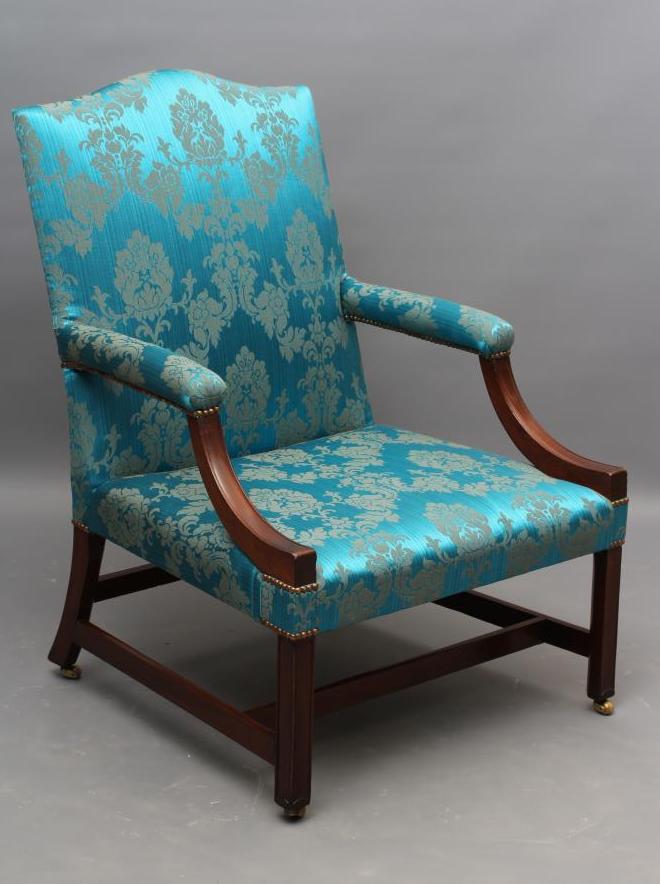 A MAHOGANY FRAMED GAINSBOROUGH STYLE LIBRARY CHAIR Image