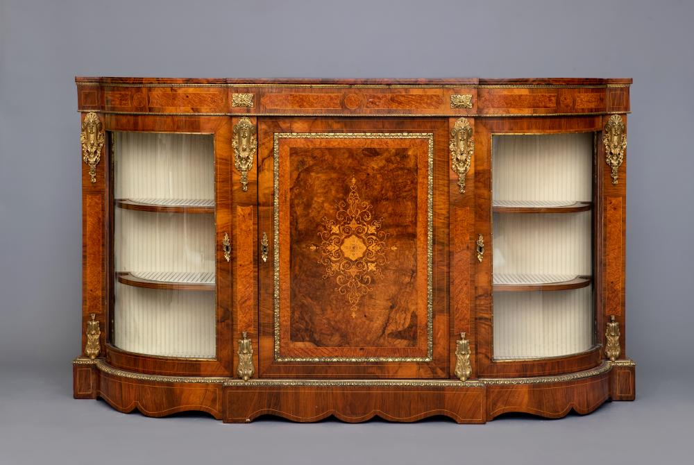 A VICTORIAN WALNUT AND GILT METAL MOUNTED CREDENZA Image