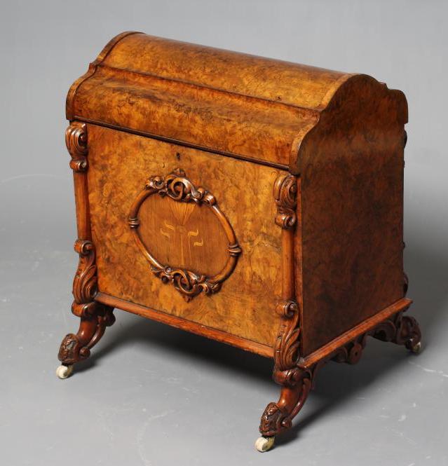 A VICTORIAN CARVED BURR WALNUT BOX CANTERBURY of oblong form Image