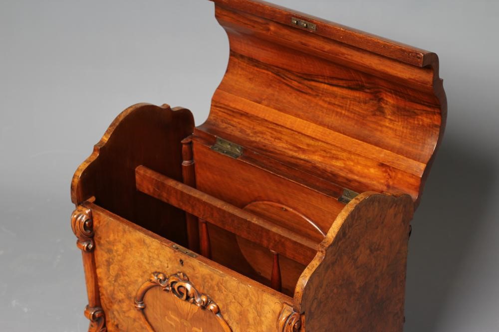 A VICTORIAN CARVED BURR WALNUT BOX CANTERBURY of oblong form Image