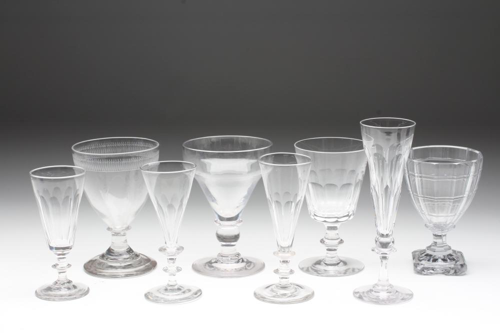 FOUR GEORGIAN RUMMERS including a heavy panel and slice cut rummer on stepped canted square foot Image