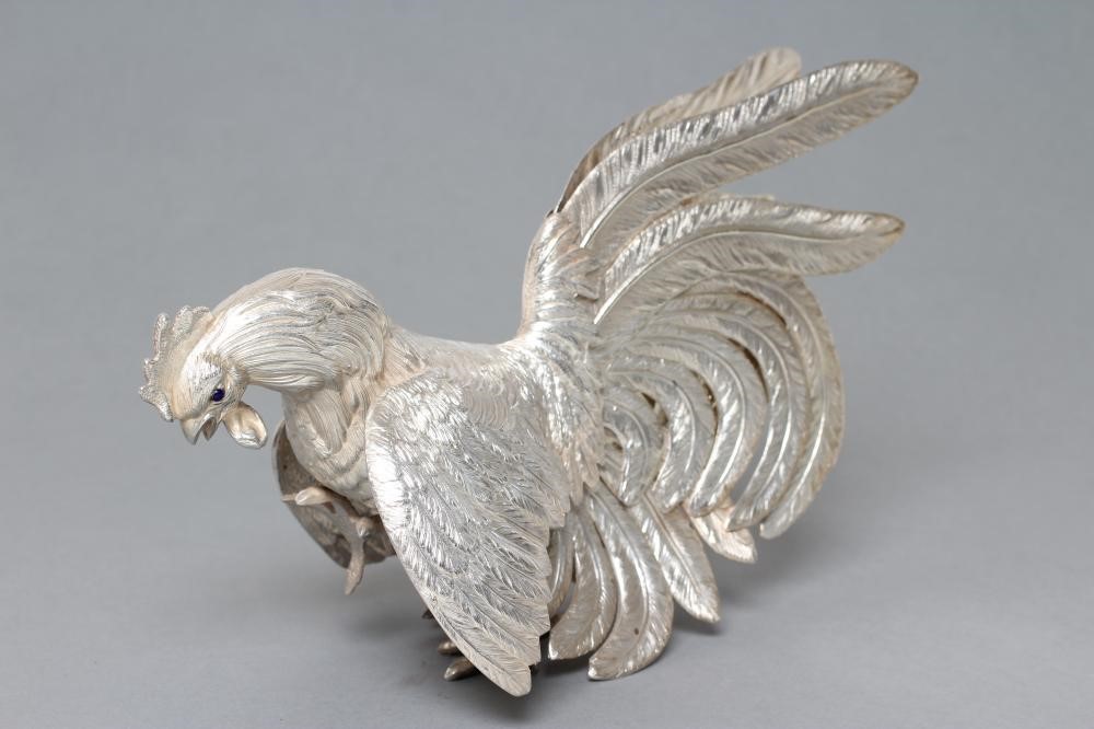 A PAIR OF MODELS OF FIGHTING COCKS Image