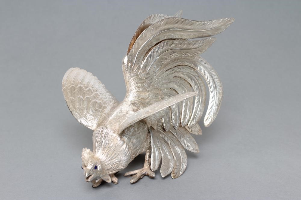 A PAIR OF MODELS OF FIGHTING COCKS Image