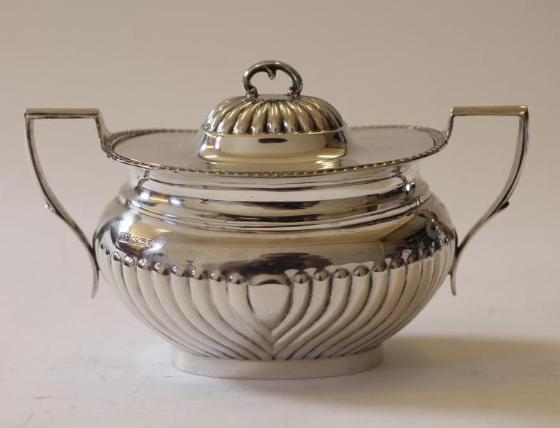 A SILVER TWO HANDLED SUCRIER AND COVER Image