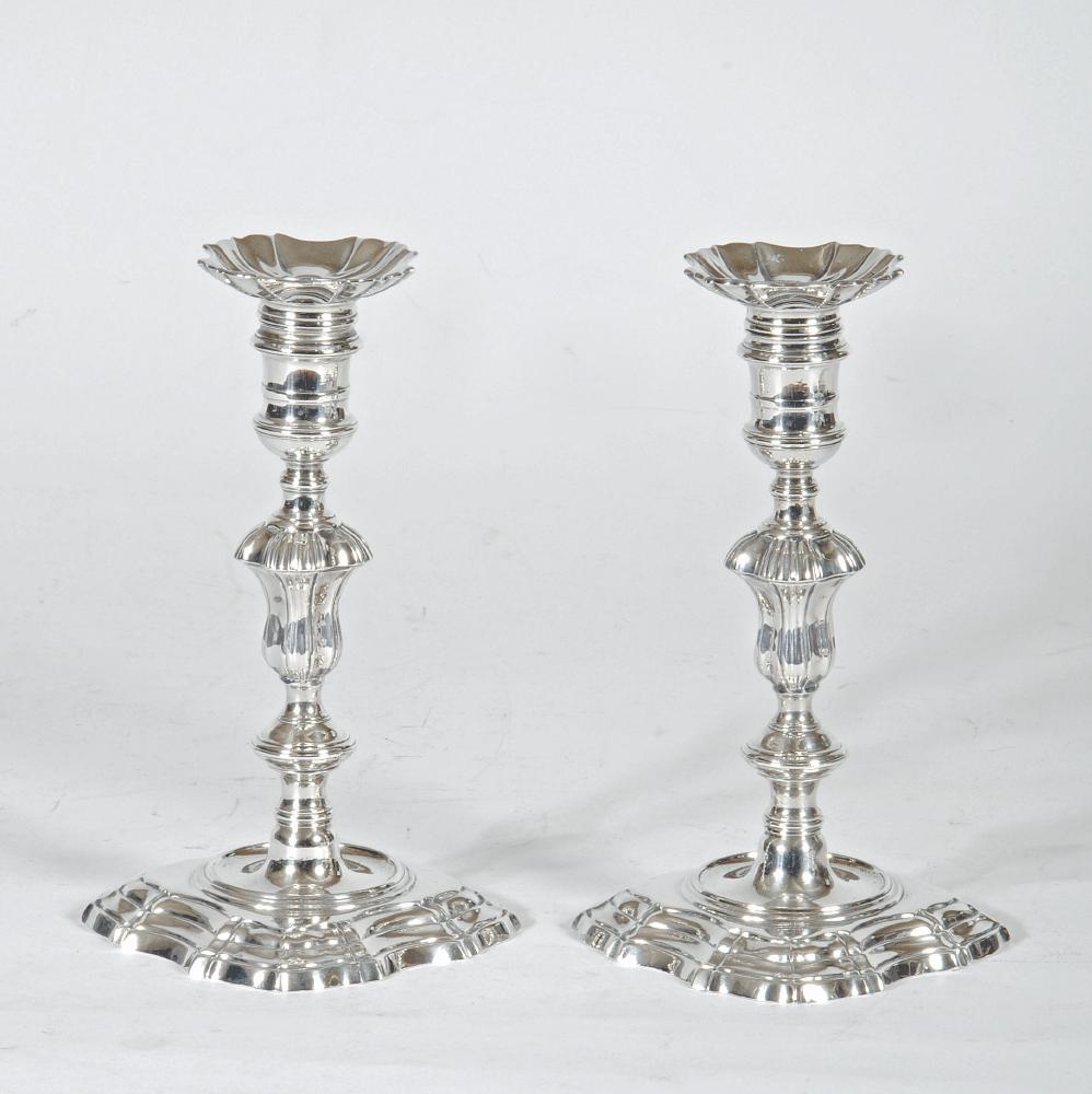A PAIR OF GEORGE II SILVER CANDLESTICKS Image