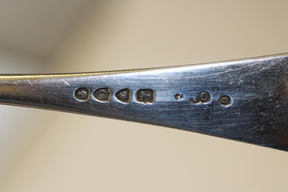 A SET OF SIX LATE GEORGE III SILVER DESSERT SPOONS Image