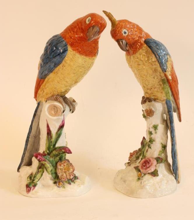A PAIR OF CONTINENTAL PORCELAIN PARROTS Image